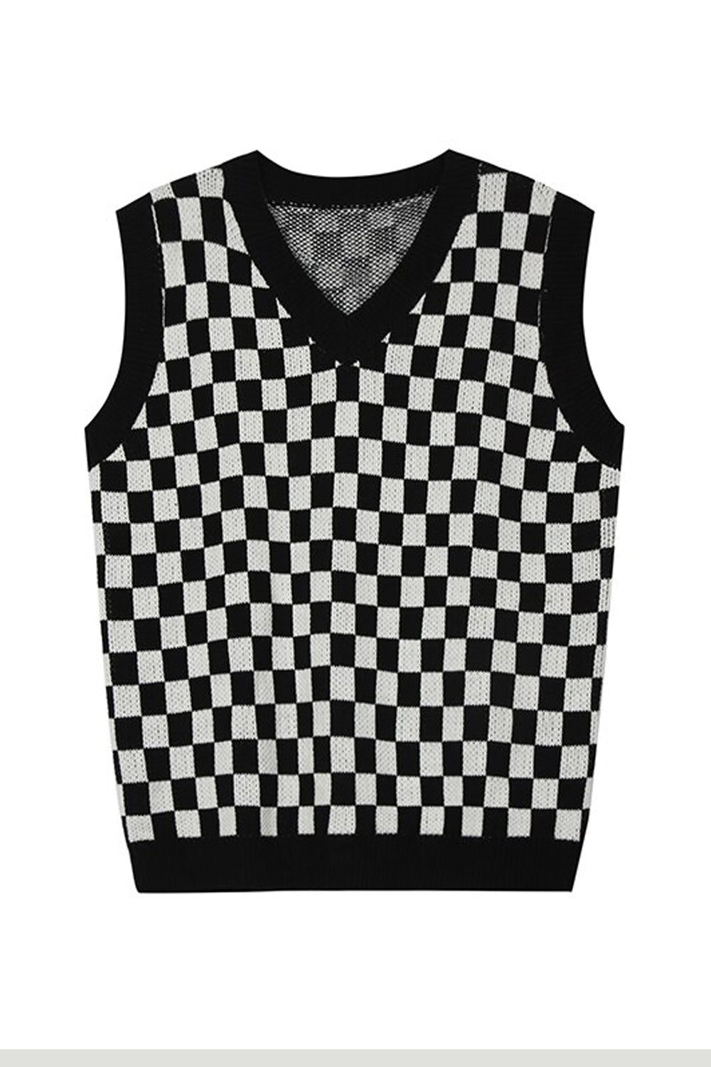 Plaid Checkered V-Neck Sleeveless Knitted Vest Sweater – Tomscloth