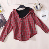 Plaid Blouse Asymmetrical Off Shoulder Shirt
