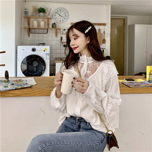 Loose High Neck Ruffled Lace Blouse Shirt