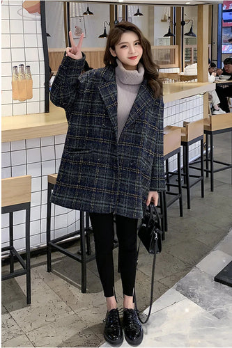 Elegant Plaid Wool Blend Coat