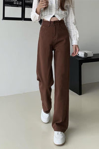 High Waist Brown Long Jeans Pants