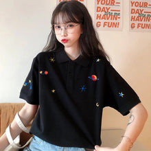 Planet Embroidered Polo Loose Shirt