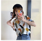 Panelled Geometric Retro Short Sleeve Blouse Shirt