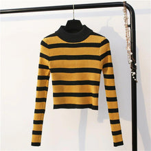 Vintage Striped Elastic O-Neck Sweater