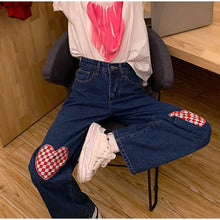 High Waist Love Plaid Pattern Jeans Pants