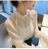 Loose Bell Sleeve Chiffon Transparent Shirt