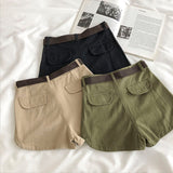 High Waist Belted Double Front Pocket Shorts
