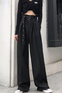 High Waist Long Sashes Gothic Style Wide Leg Pants