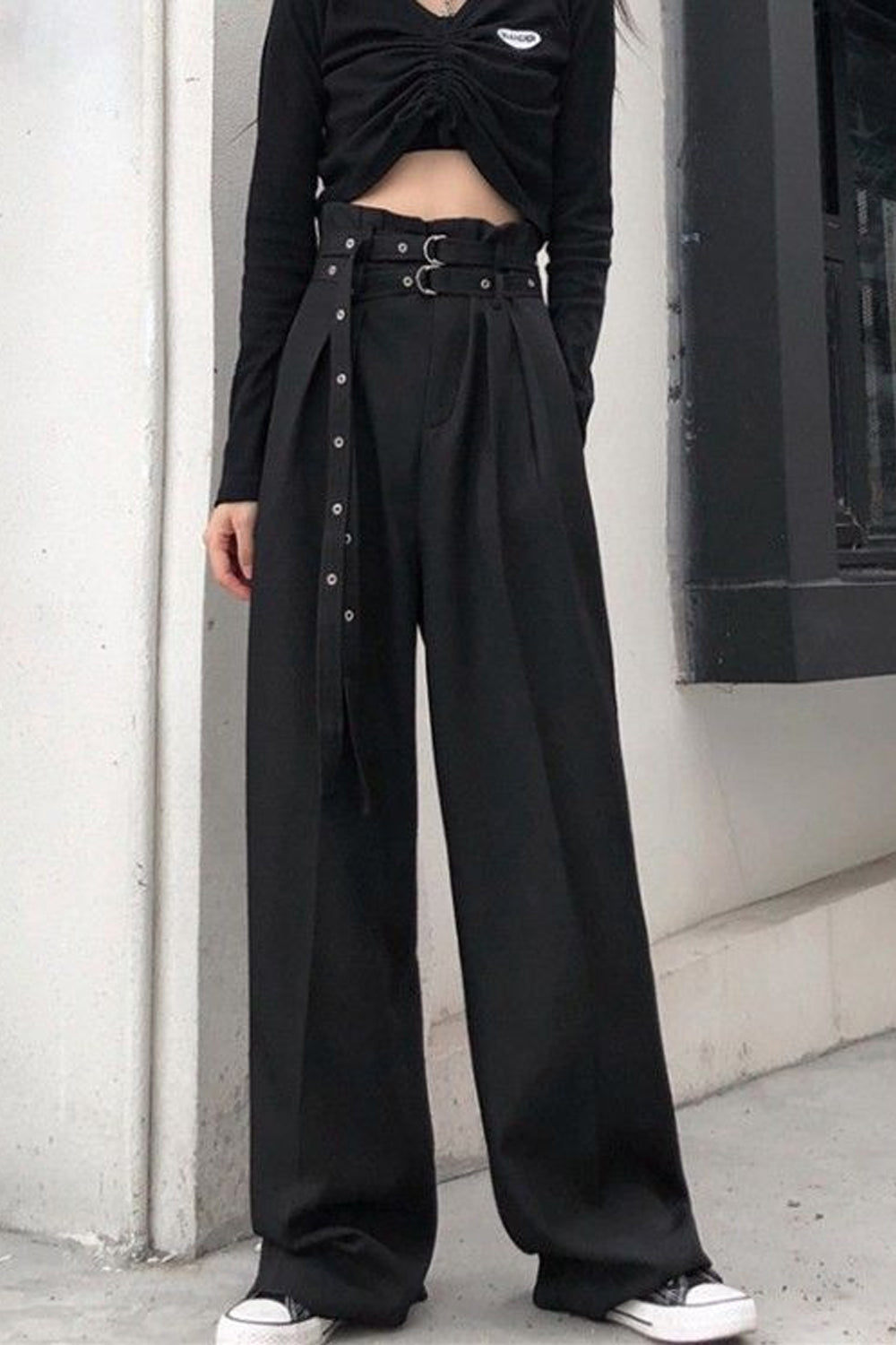High Waist Long Sashes Gothic Style Wide Leg Pants – Tomscloth