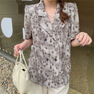 Loose Notched Style Collar Office Blouse Shirt