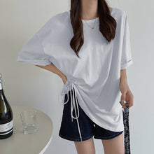 Loose Side Tie O-Neck Casual Shirts