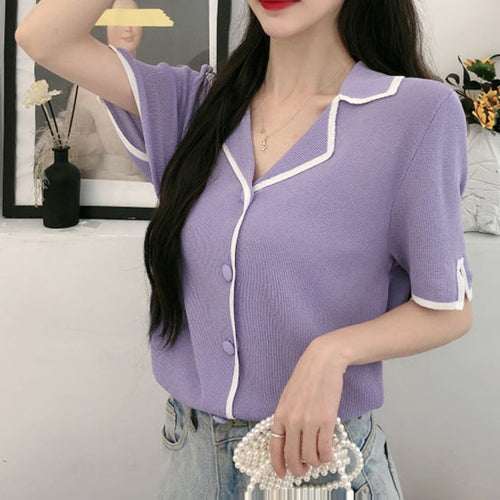 Line Striped Elegant Notched Blouse Shirt