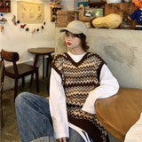 Retro V-Neck Geometric Casual Vest Sweater
