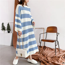 Vintage Loose Striped Long Knitted Dress Sweater