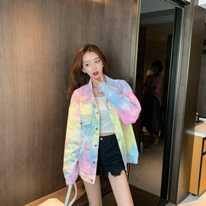 Rainbow Tie Dye Casual Denim Jacket