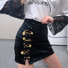 Pins Asymmetrical Leather Mini Skirt