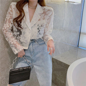 Long Sleeve Lace Flowers Short Jacket