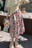 Pink Flowers Pattern Elegant Long Skirts