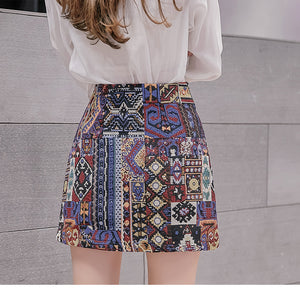 Boho Pattern Embroidered Woolen Mini Skirt