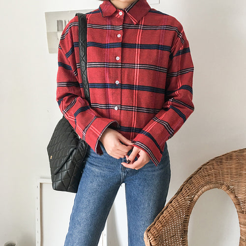 Plaid Color Patchwork Long Sleeve Shirt