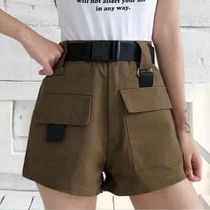 High Waist Cargo Shorts With Pocket Buckle Belt