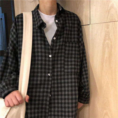 Retro Plaid Long Sleeve Loose Shirt