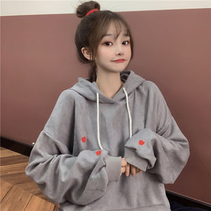 Heart Pattern Embroidered Casual Hoodie