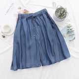 High Waist Solid Drawstring Elastic Shorts Pants 