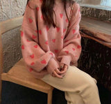 Loose Strawberry Full Pattern Knitted Sweater