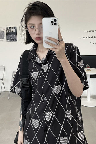 Heart Printed Pattern Hip Hop Gothic Blouse Shirt