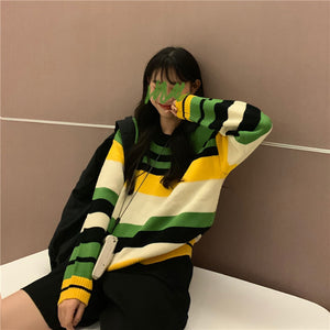 Retro Color Striped Loose Sweater