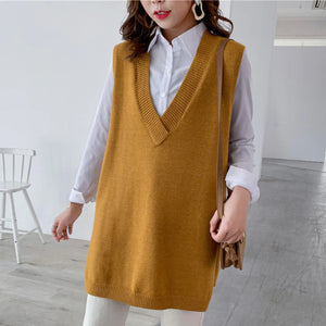 V-Neck Solid Color Sleeveless Loose Vest Sweater