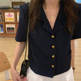 Heart Shaped Button Short Sleeve Blouse Shirt