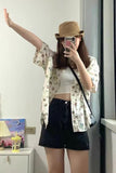 Short Sleeve Little Flowers Pattern Blouse Shirt