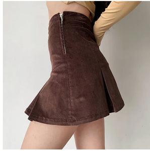 Sexy A-Line Pleated Corduroy Mini Skirt