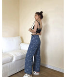Sunflower Printed Wide Leg Denim Jeans Pants