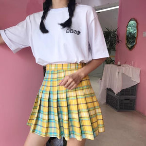 High Waist Rainbow Plaid Skirt 