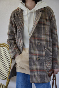 Double Breasted Woolen Plaid Coat Jacket