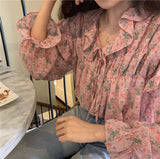 Loose Floral Chiffon Pink Blouse Shirts