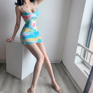 Sexy Tie Dye Elastic Mini Dress