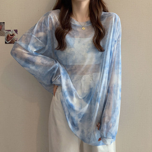 Long Sleeve Tie Dye Semi Transparent Shirts