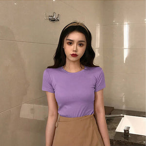 Cute Solid Colors Cropped Slim Shirt