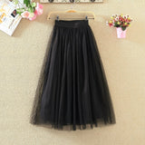 High Waist Elastic Tulle Mesh Pleated Skirt