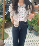 Retro Florals Pattern Peter Pan Collar Shirt