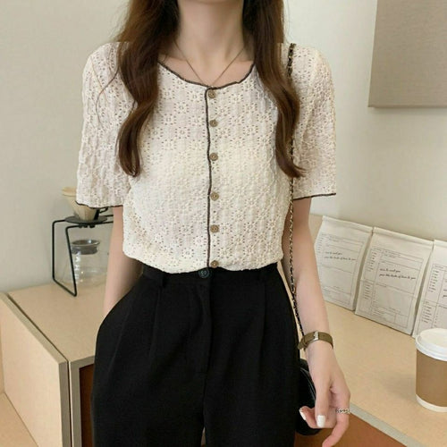 Short Sleeve Hollow Out Retro Blouse Shirts