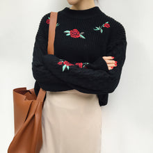 Rose Embroidered Pullover Sweater
