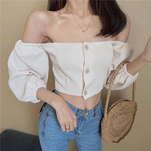 Off Shoulder Buttoned Up Sexy Crop Tops