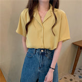 Solid Candy Colors Notched Blouse Shirt