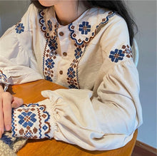 Long Sleeve Retro Embroidered Blouse Shirt