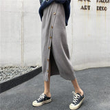 Casual Knitted Split Button Slim Skirt 